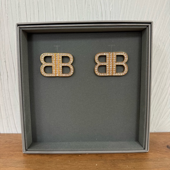 Balenciaga Large BB 2.0 B logo Rhinestone Earrings - Picture 1 of 5